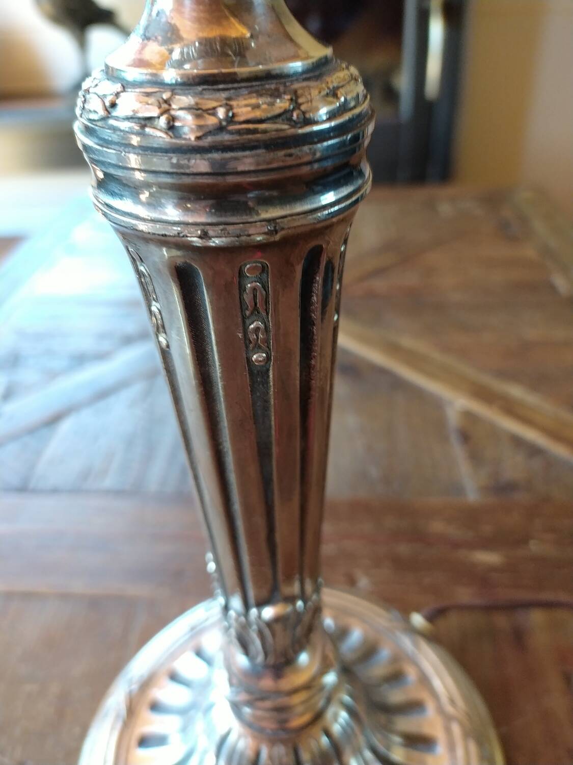 Pied de lampe Victorien en bronze argenté