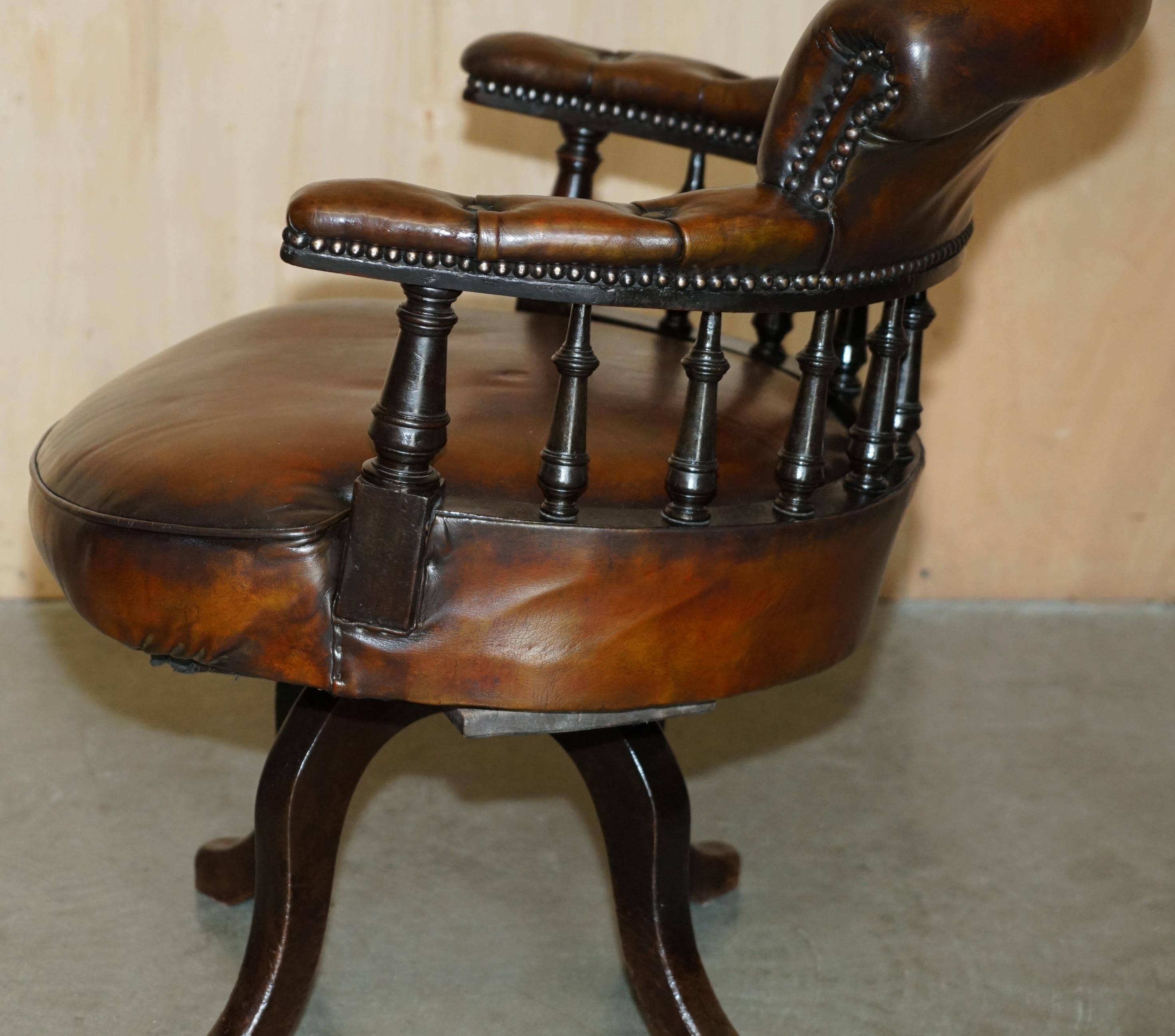 Victorian Captain Chesterfield Armchair in Restored Leather