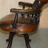 Victorian Captain Chesterfield Armchair in Restored Leather