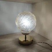 Vintage textured amber moulded globe bedside lamp