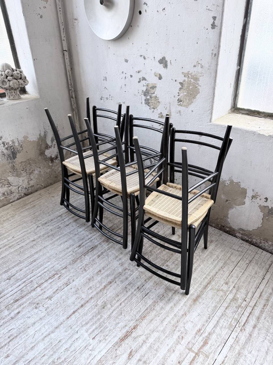 Set of 6 Italian woven rope chairs