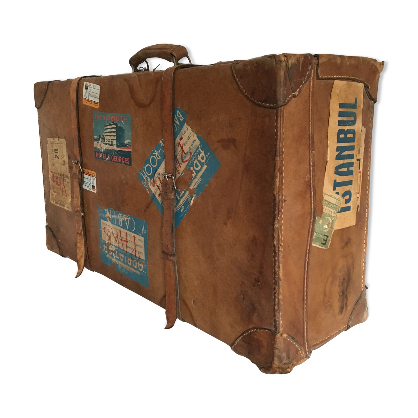 suitcase of leather with labels of palaces