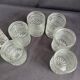 Chiseled glass whiskey service carafe and 6 Italian glasses