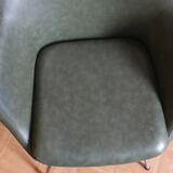 Lot of three armchair in green skai with chrome feet