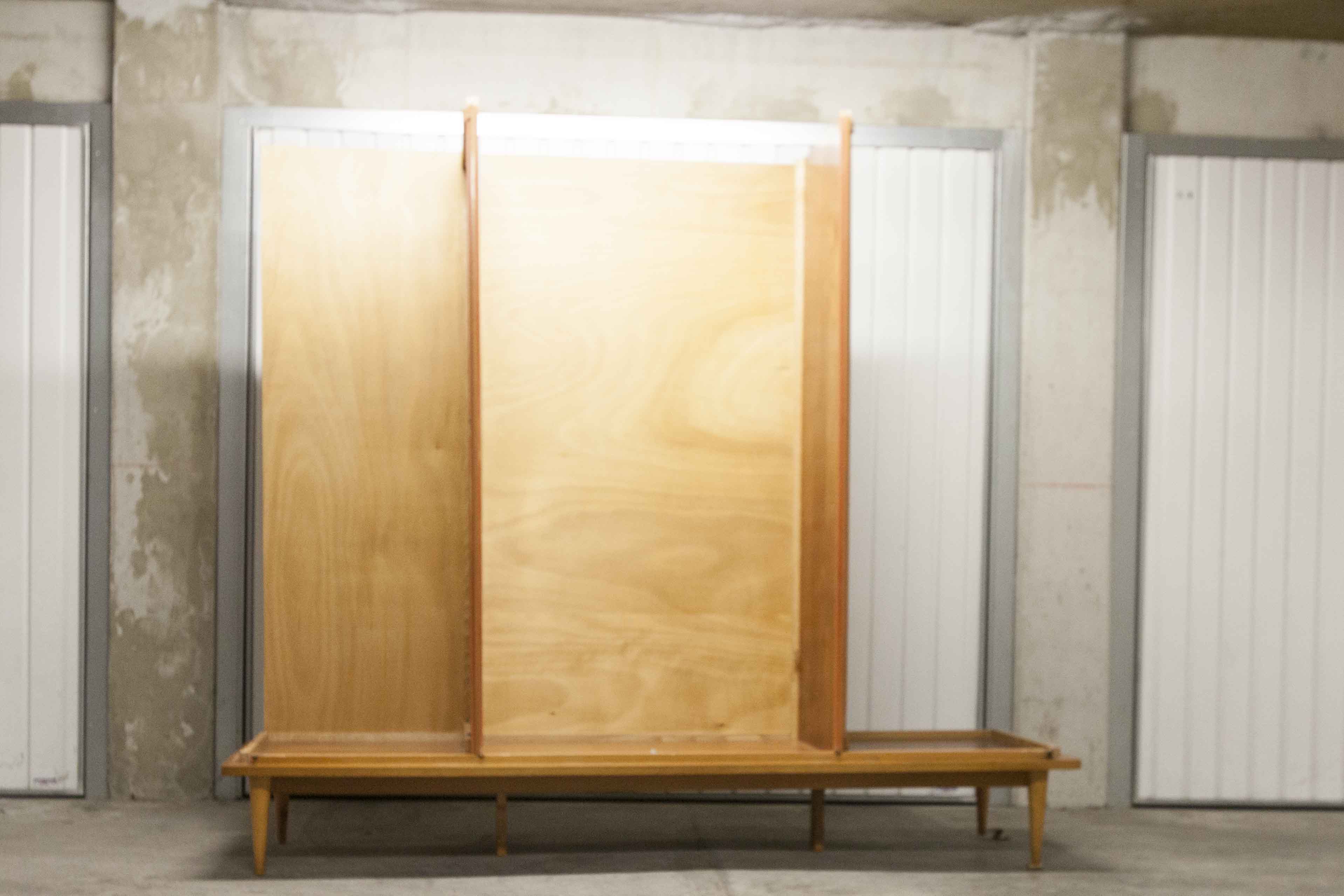 Scandinavian wardrobe 1960 honey color 4 doors L 205 cm