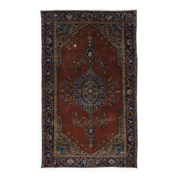 Tapis ancien oriental – rouge brique et bleu 180 cm x 107 cm