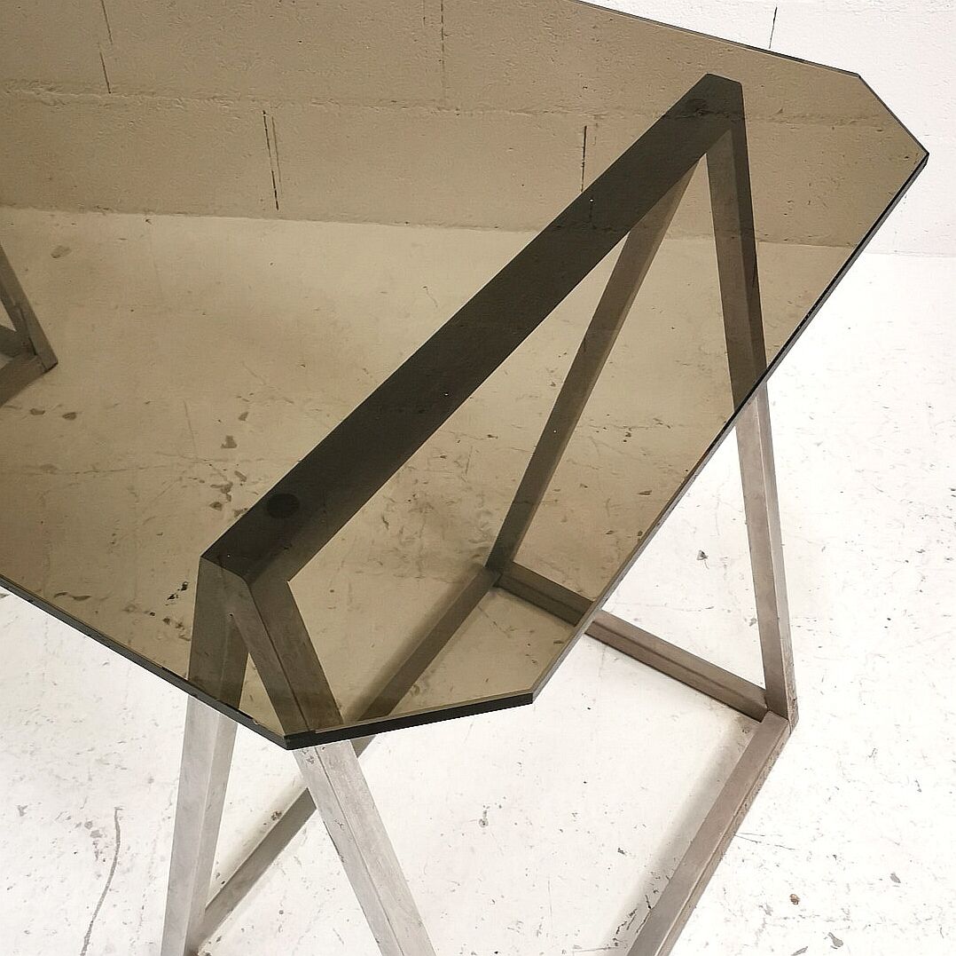 Bureau à tréteaux inox et verre, 1970