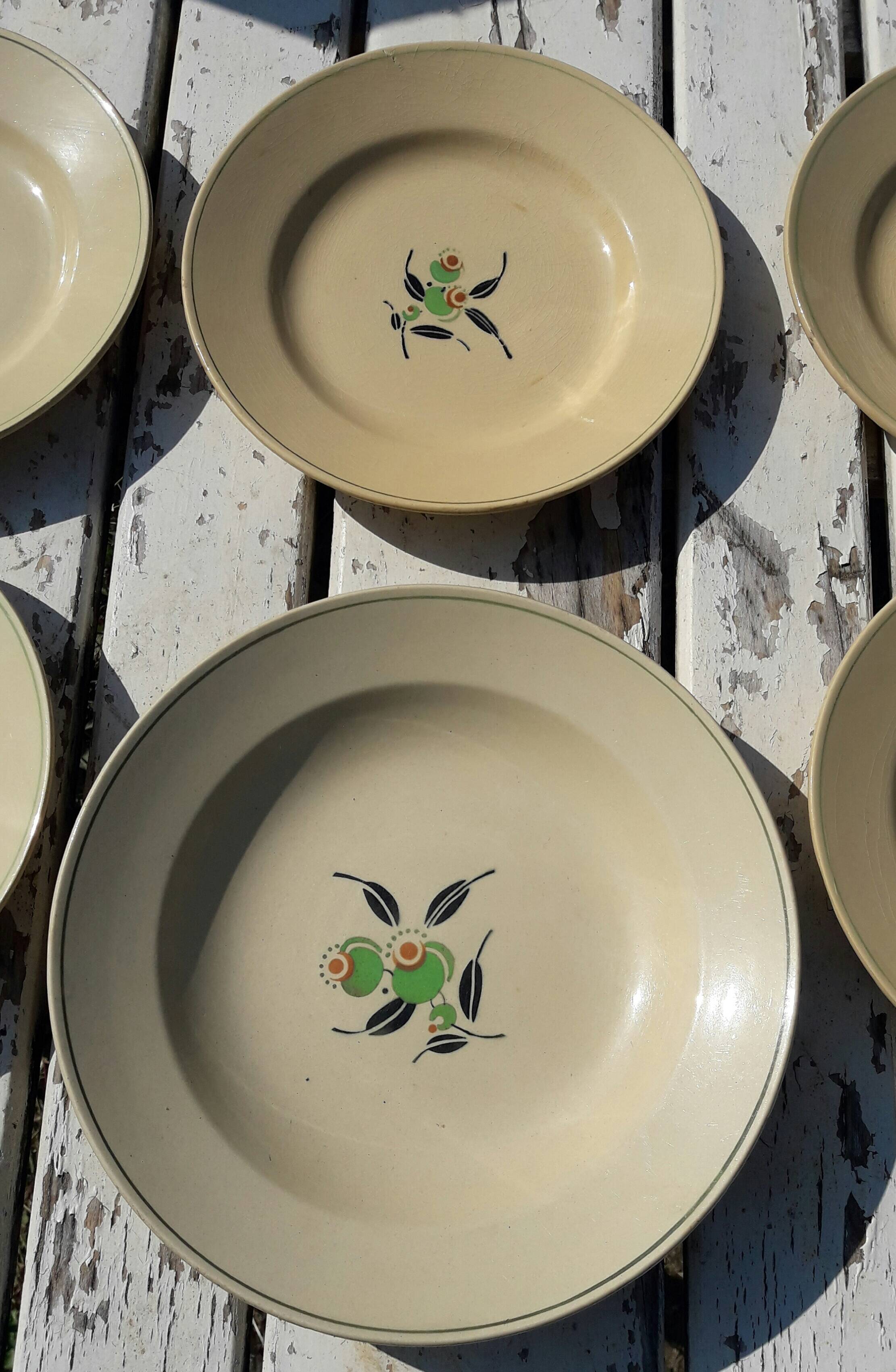 Set of 5 plates and 1 deep dish in Boch earthenware