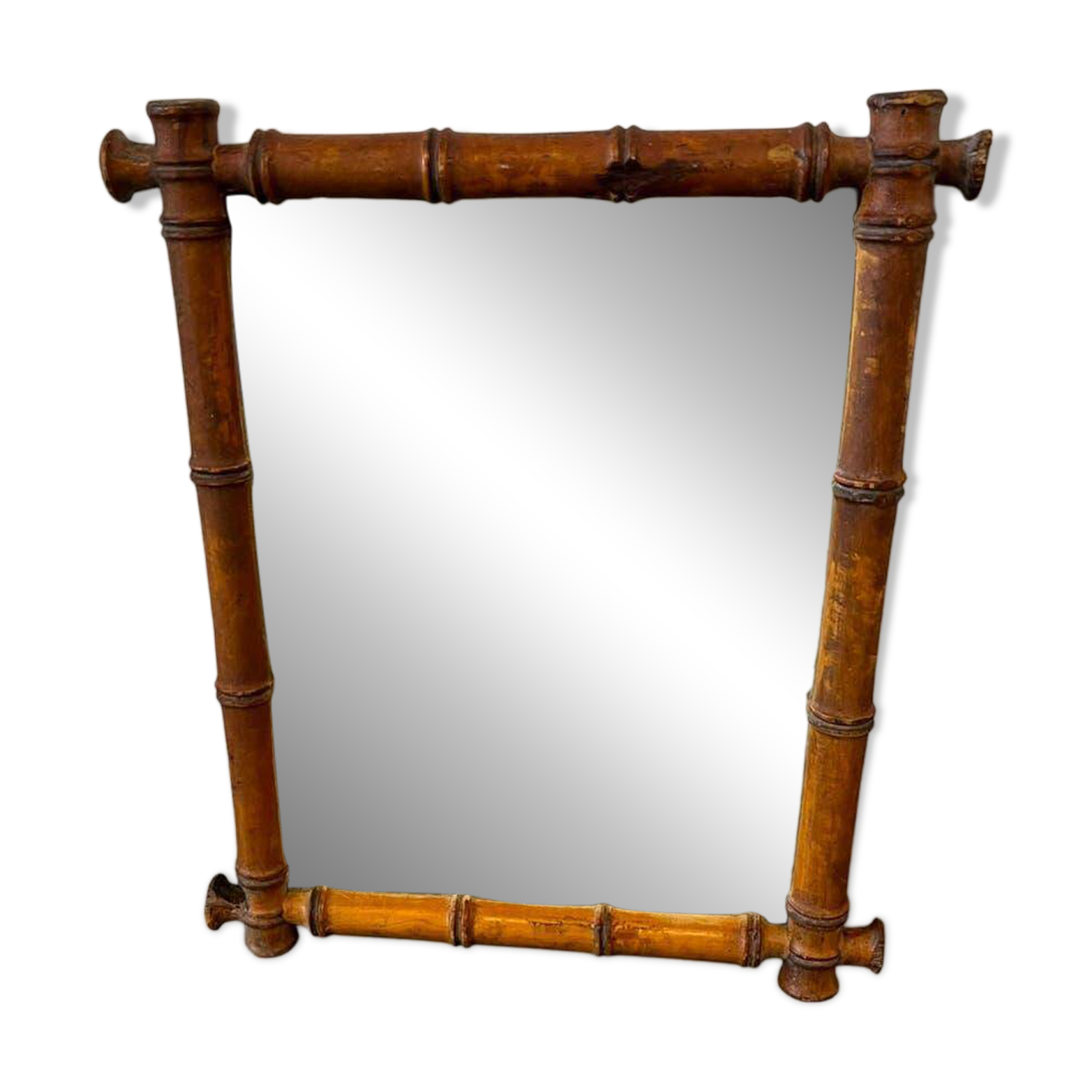Miroir mural vintage en bambou foncé
