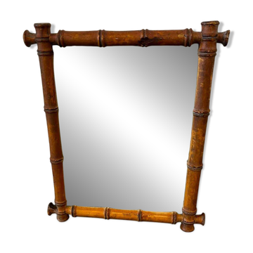 Miroir mural vintage en bambou foncé