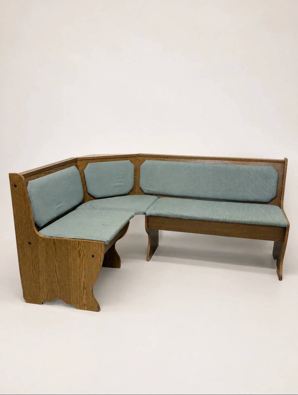 Ensemble vintage de coin repas en chêne — banquette, table extensible et 2 chaises