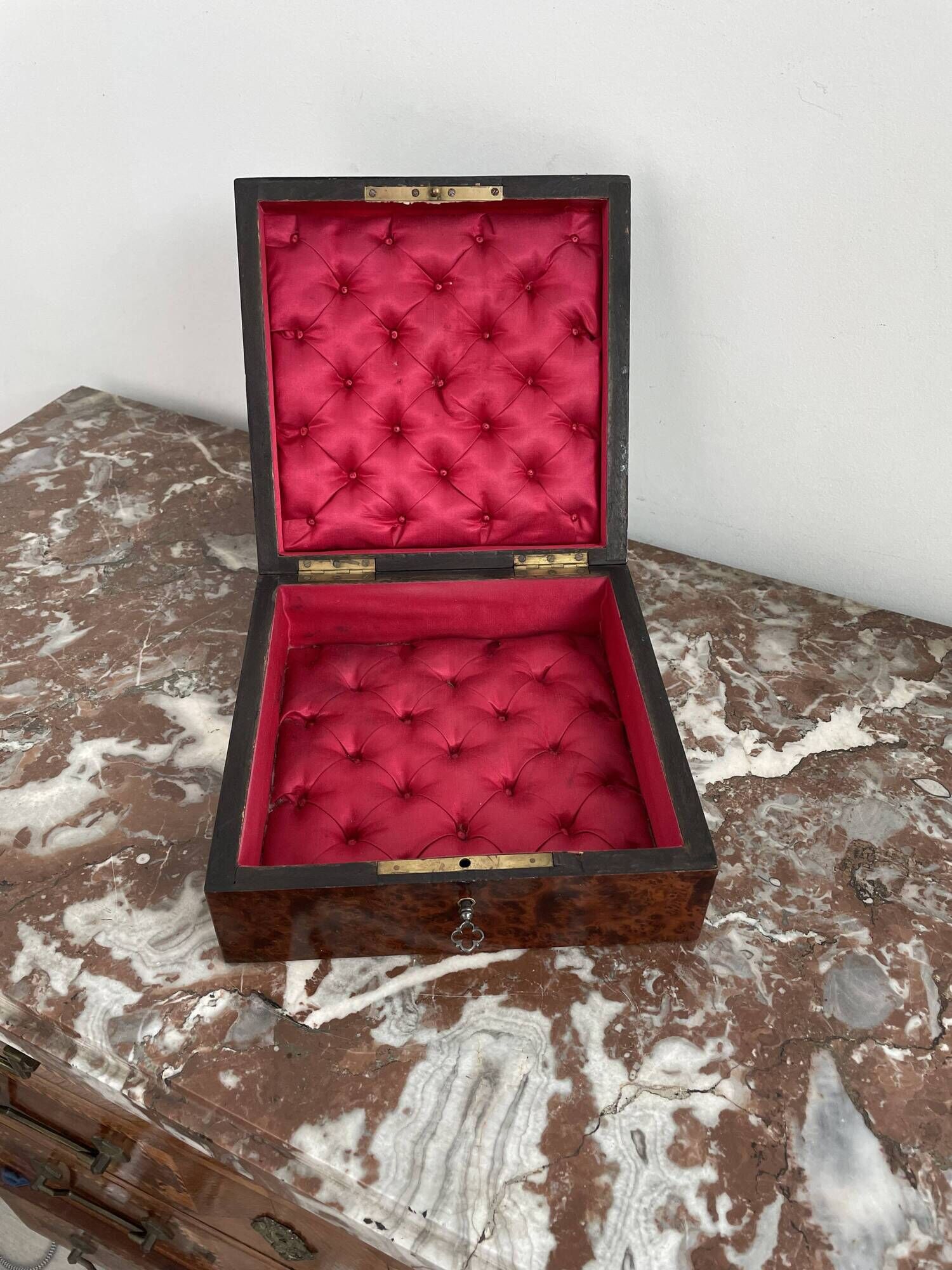 Jewelry box, Napoleon III, nineteenth century, cedar magnifying glass, rosewood, brass