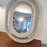 White rattan mirror