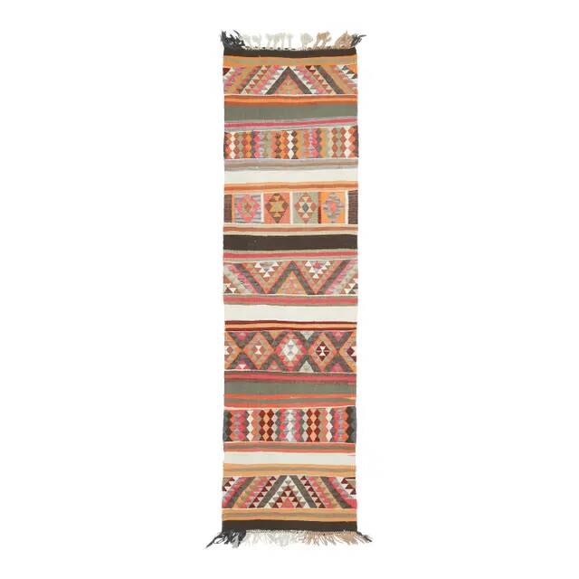 1970s Vintage Turkish Hand-Knotted Wool Cotton Orange Runner Rug 87x322