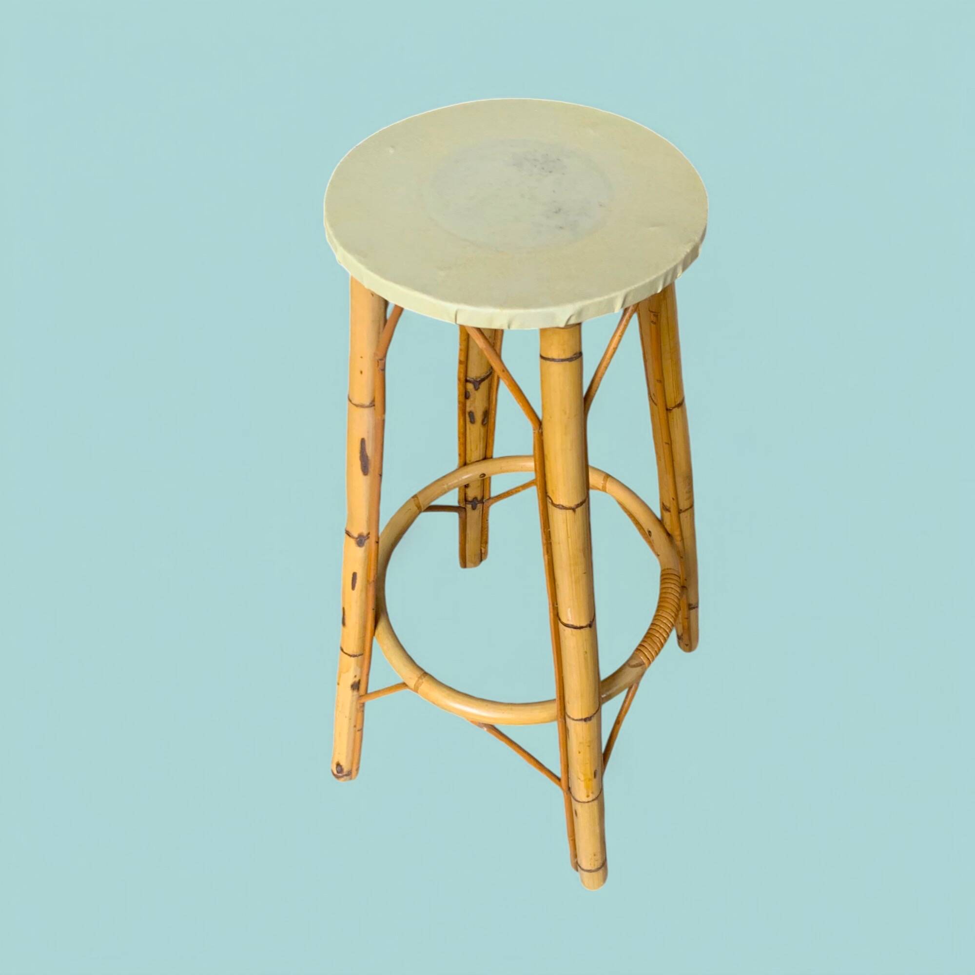 Tabouret de bar vintage en bambou et rotin