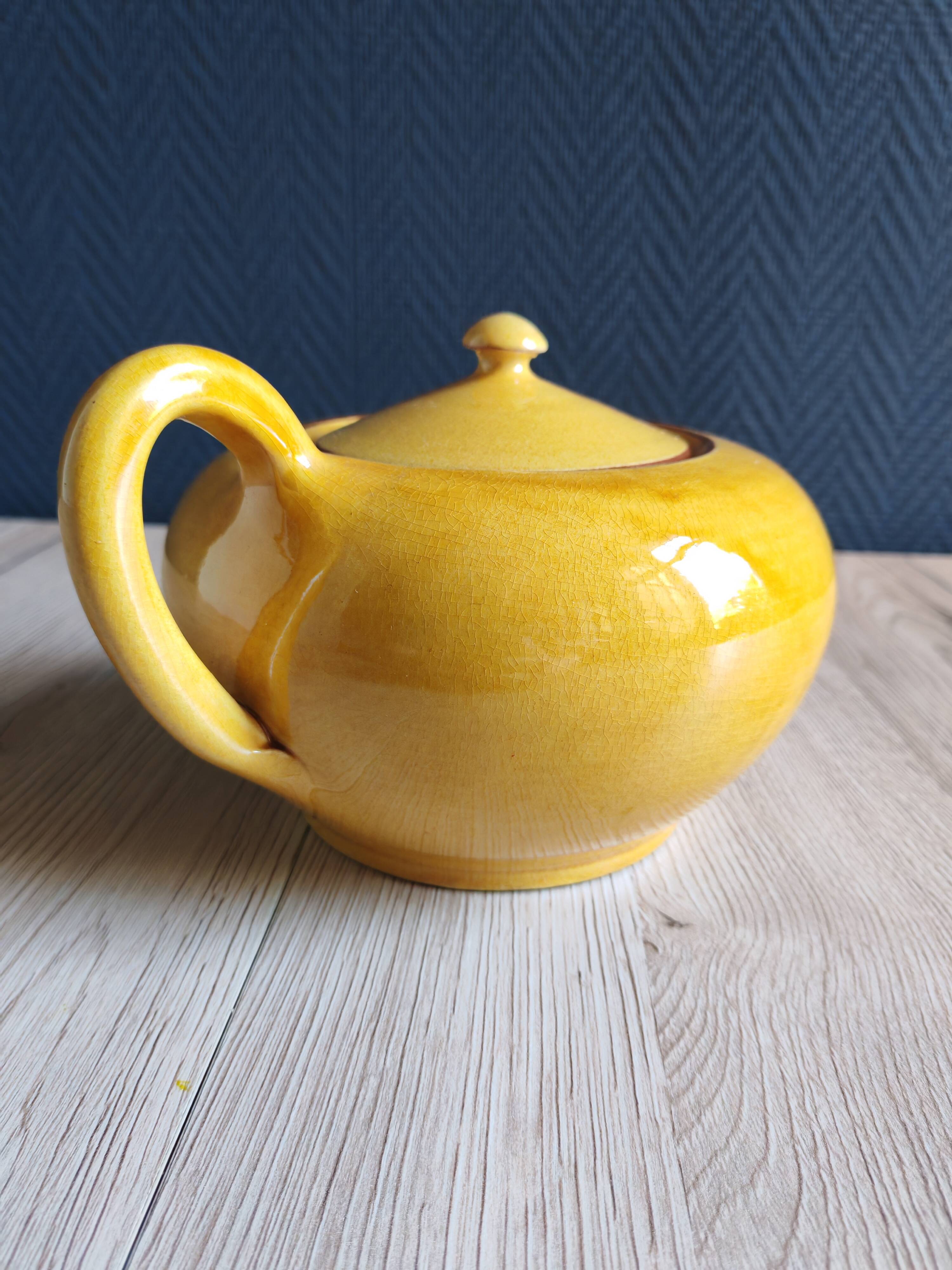 Vintage Mustard Enamelled Ceramic Teapot