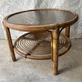 Table basse ronde en rotin vintage