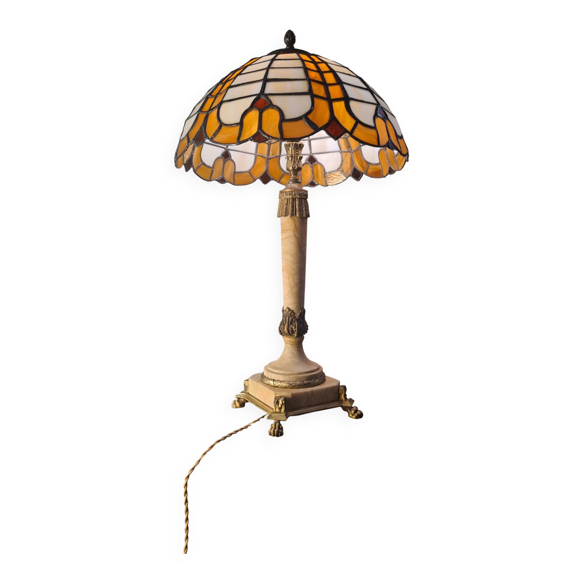 Empire lamp in bronze and marble, large size 70x43, 6kg, and a superb lampshade.