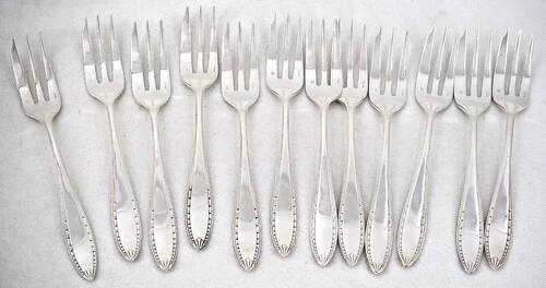 Christofle Albatros, Art Deco, 12 long cake forks, 16.5 cm.