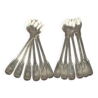 12 fourchettes à huitre décor filet métal argenté SFAM - bel état