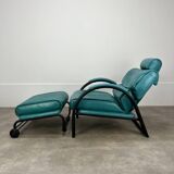 Postmodern design armchair and ottoman, 80s leather
