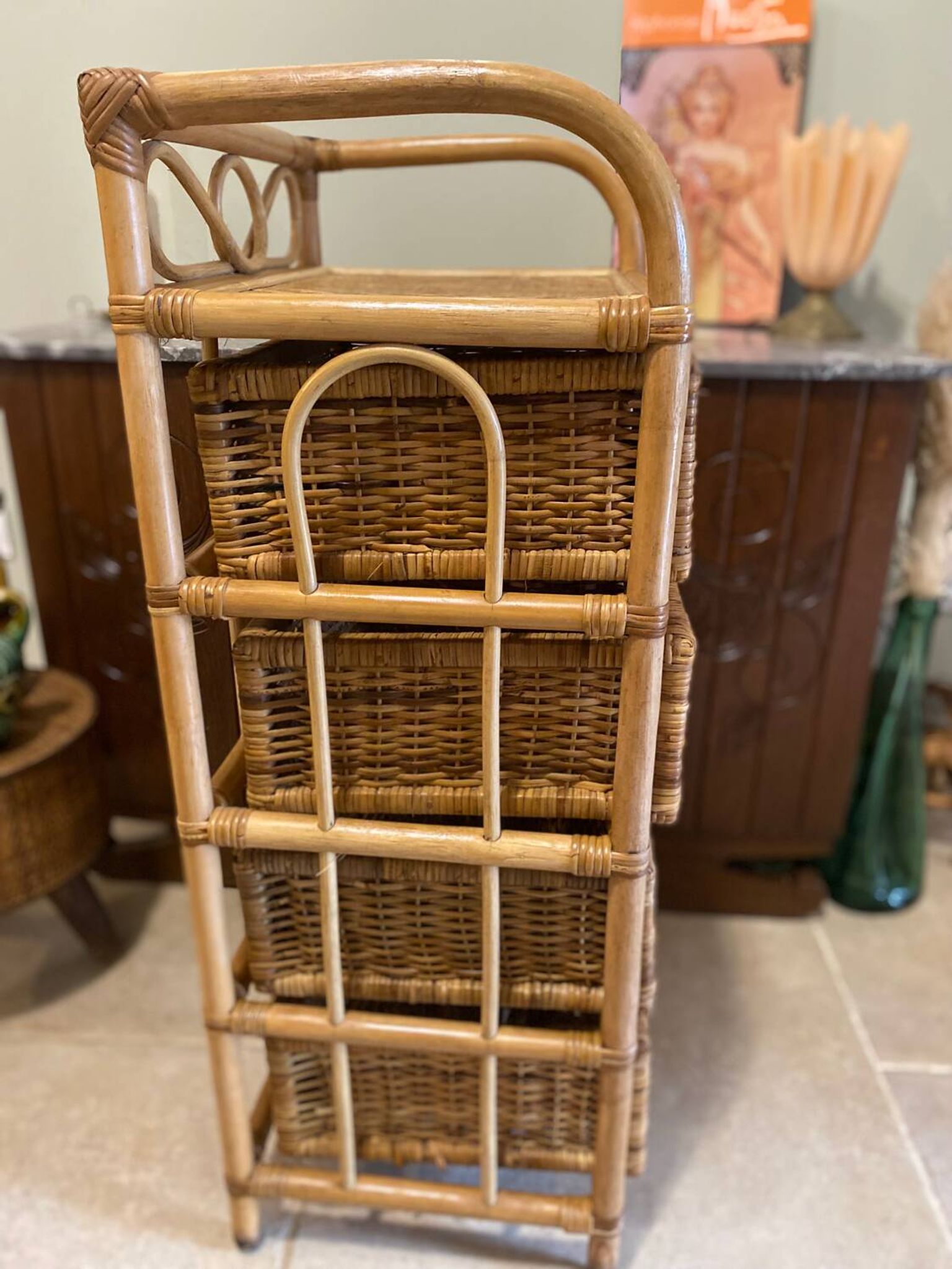 Storage furniture, rattan chest of drawers