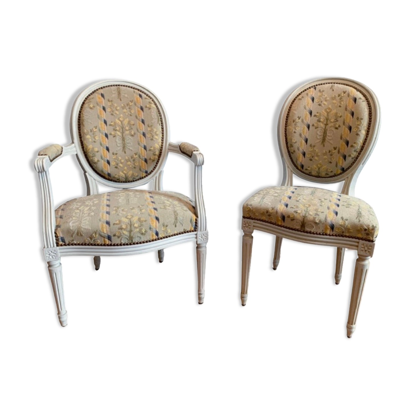 Chair and armchair medallion, Louis XVI style, circa 1950