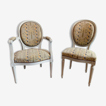 Chair and armchair medallion, Louis XVI style, circa 1950