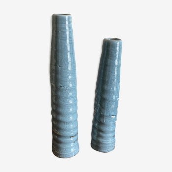 Duo of steel and sandstone vase