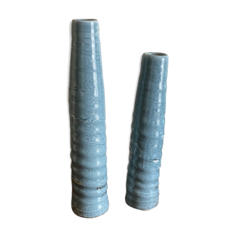 Duo of steel and sandstone vase