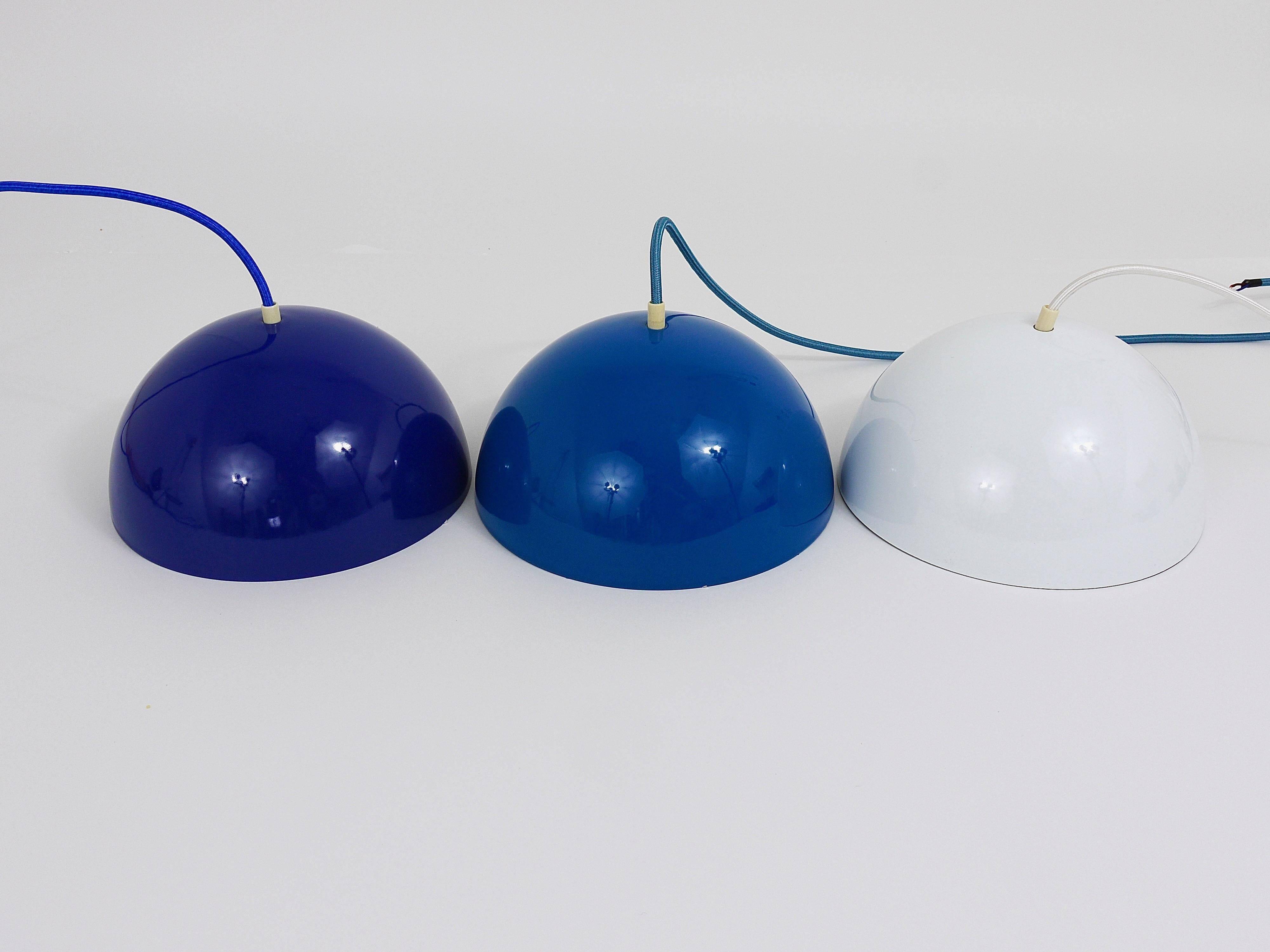 Blue enamelled suspension flowerpot by Verner Panton for Louis Poulsen, Denmark, 1969.