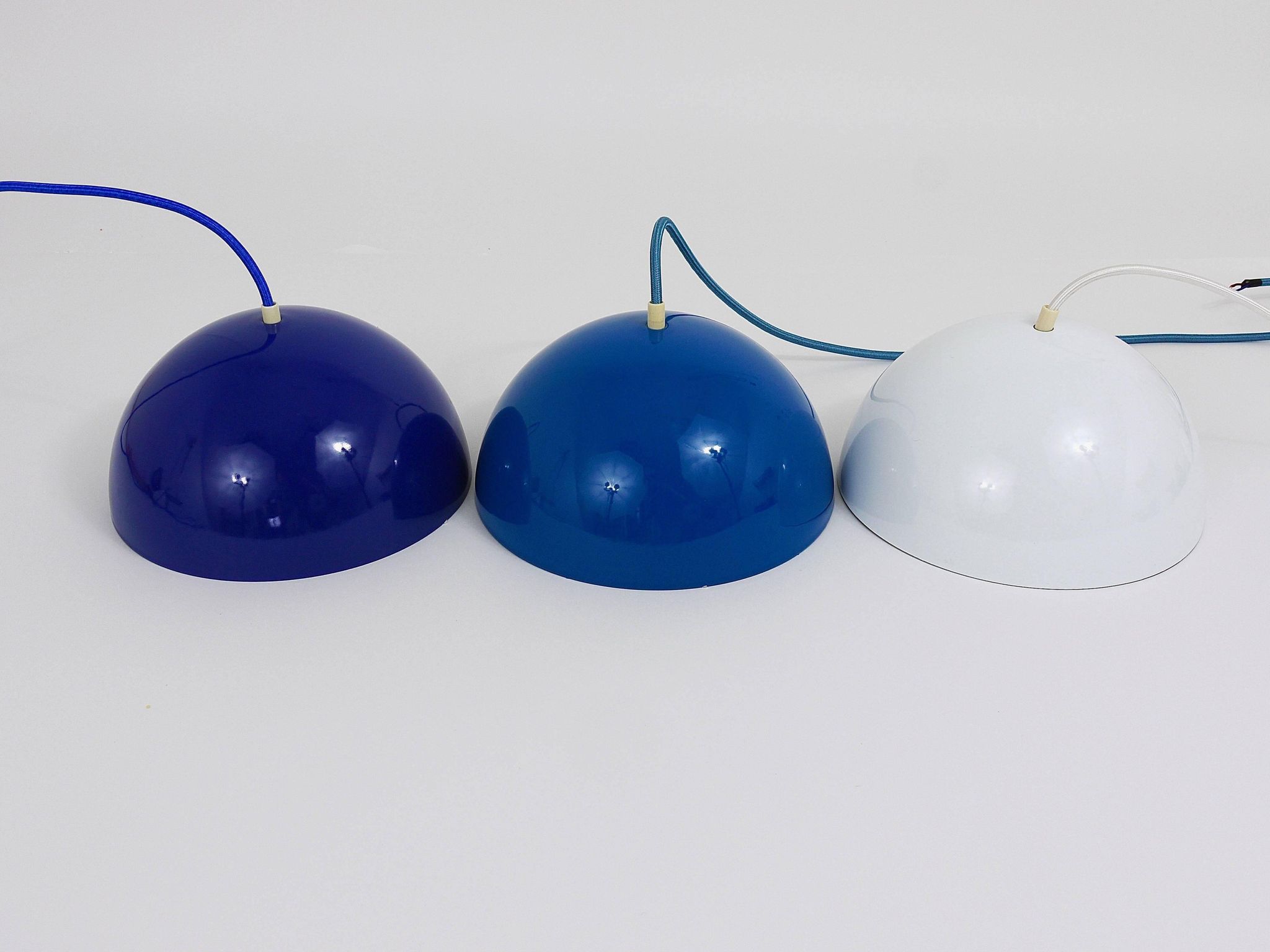 Blue enamelled suspension flowerpot by Verner Panton for Louis Poulsen, Denmark, 1969.