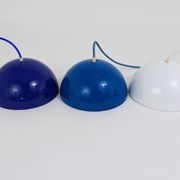 Blue enamelled suspension flowerpot by Verner Panton for Louis Poulsen, Denmark, 1969.