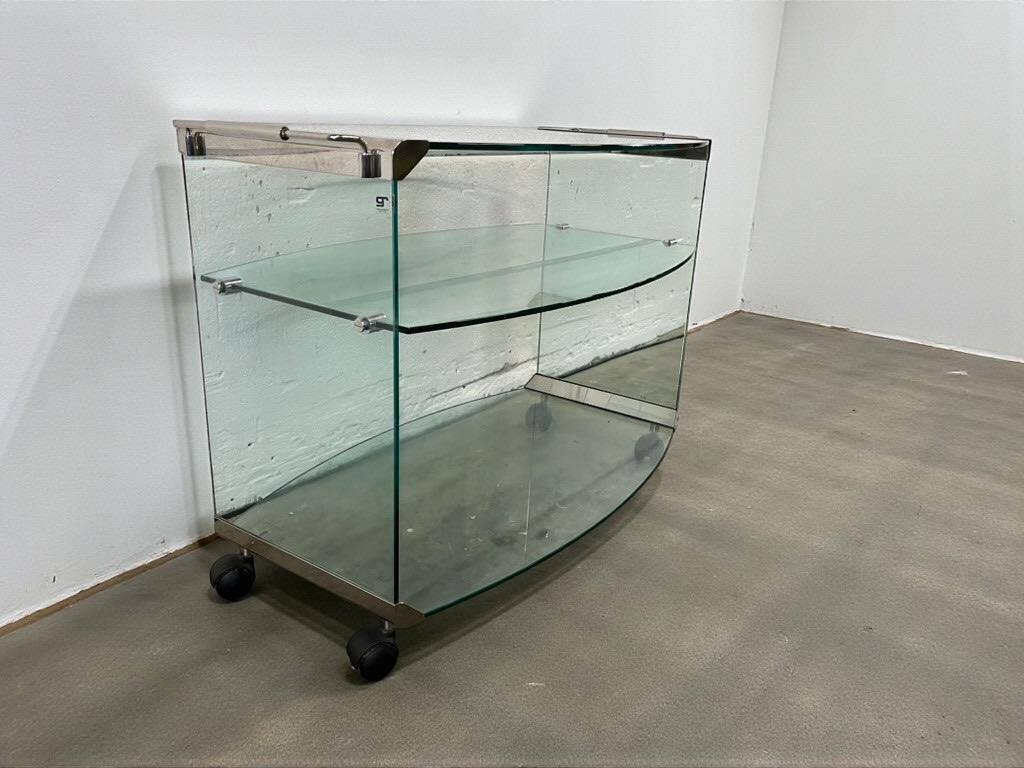 Bar cart/vintage cart in curved glass by Gallotti & Radice
