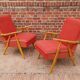 Pair of czechoslovak armchairs red compass feet annee 60