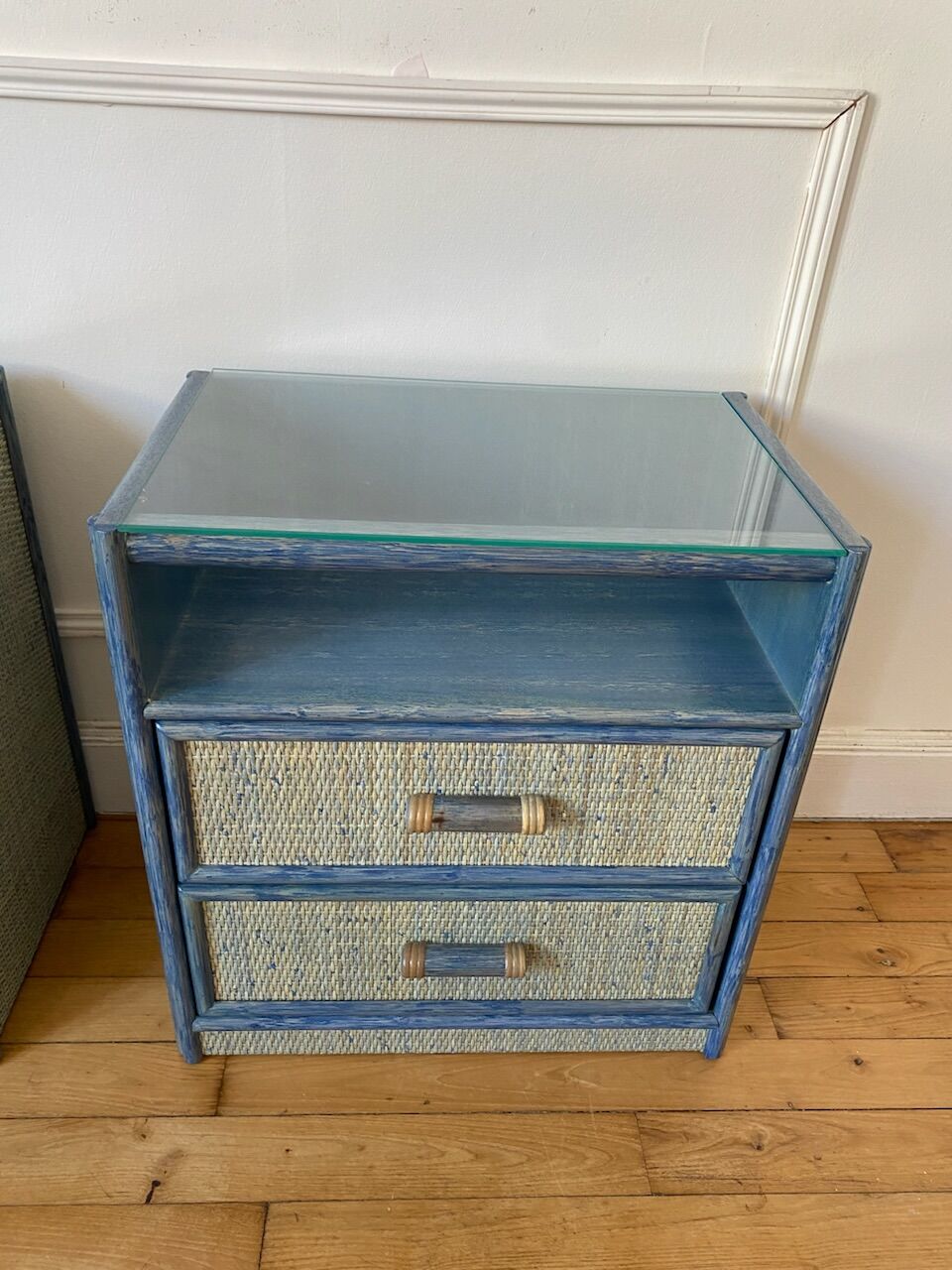 Pair of vintage rattan bedside tables