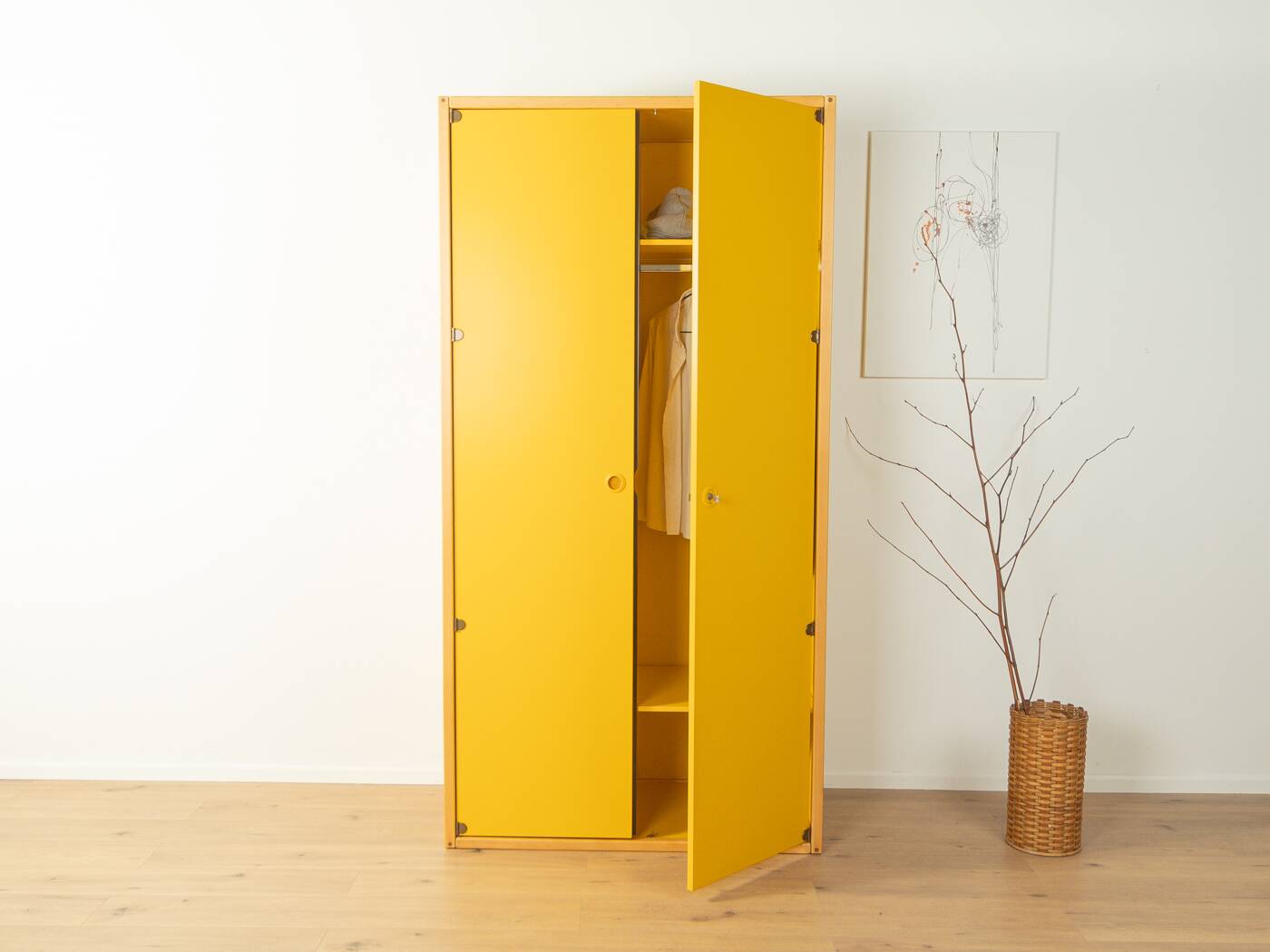 Wardrobe from the Profilsystem collection by Flötotto, 1970s, yellow HPL, beech frame