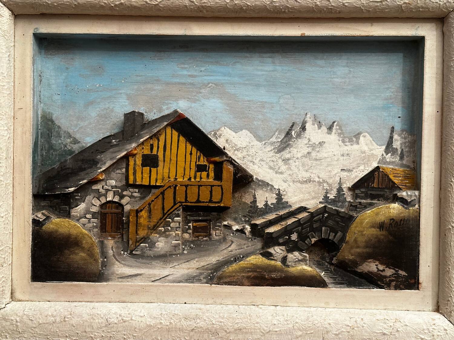 Alpine Table Vintage 1950s Carved and Painted Wood Signed W. Rosso