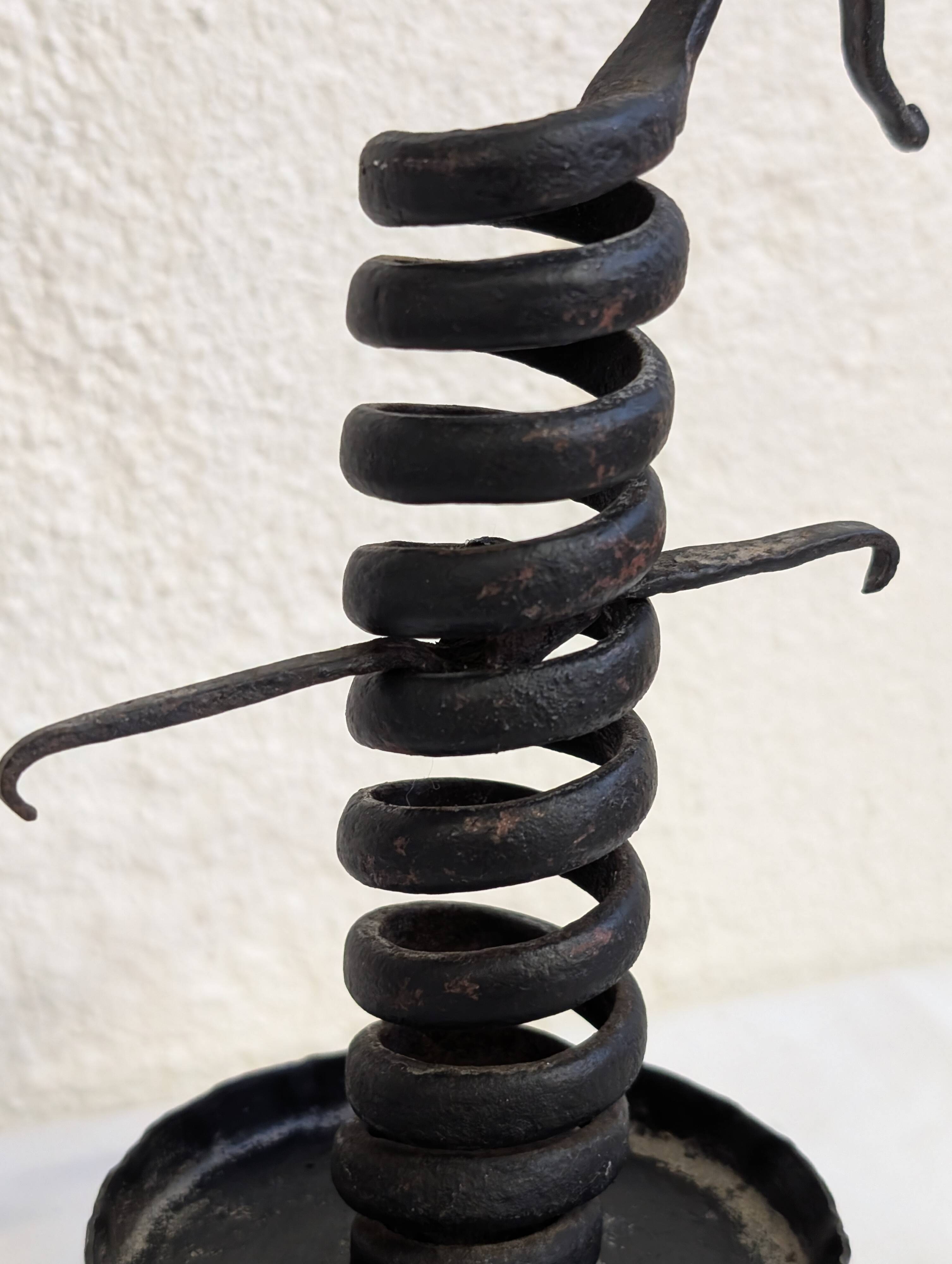 Vintage brutalist wrought iron candlestick