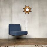 Chrome foot heated chair and vintage blue fabric, 1970