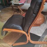 Pair of black leather Siesta armchairs Ekornes Ingmar Relling Norway 1960