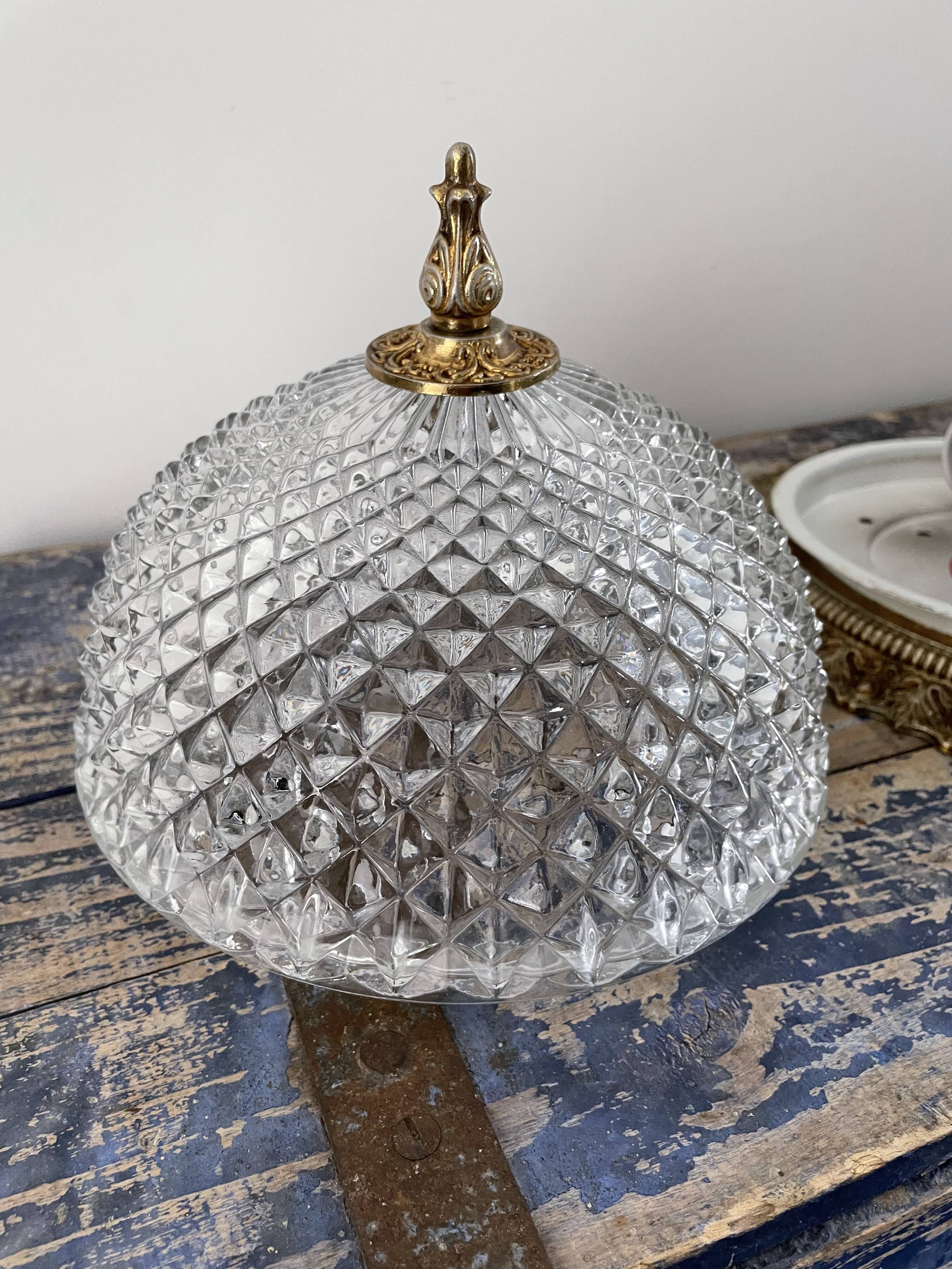 Brass ceiling lamp and glass in electrified diamond tip to nine