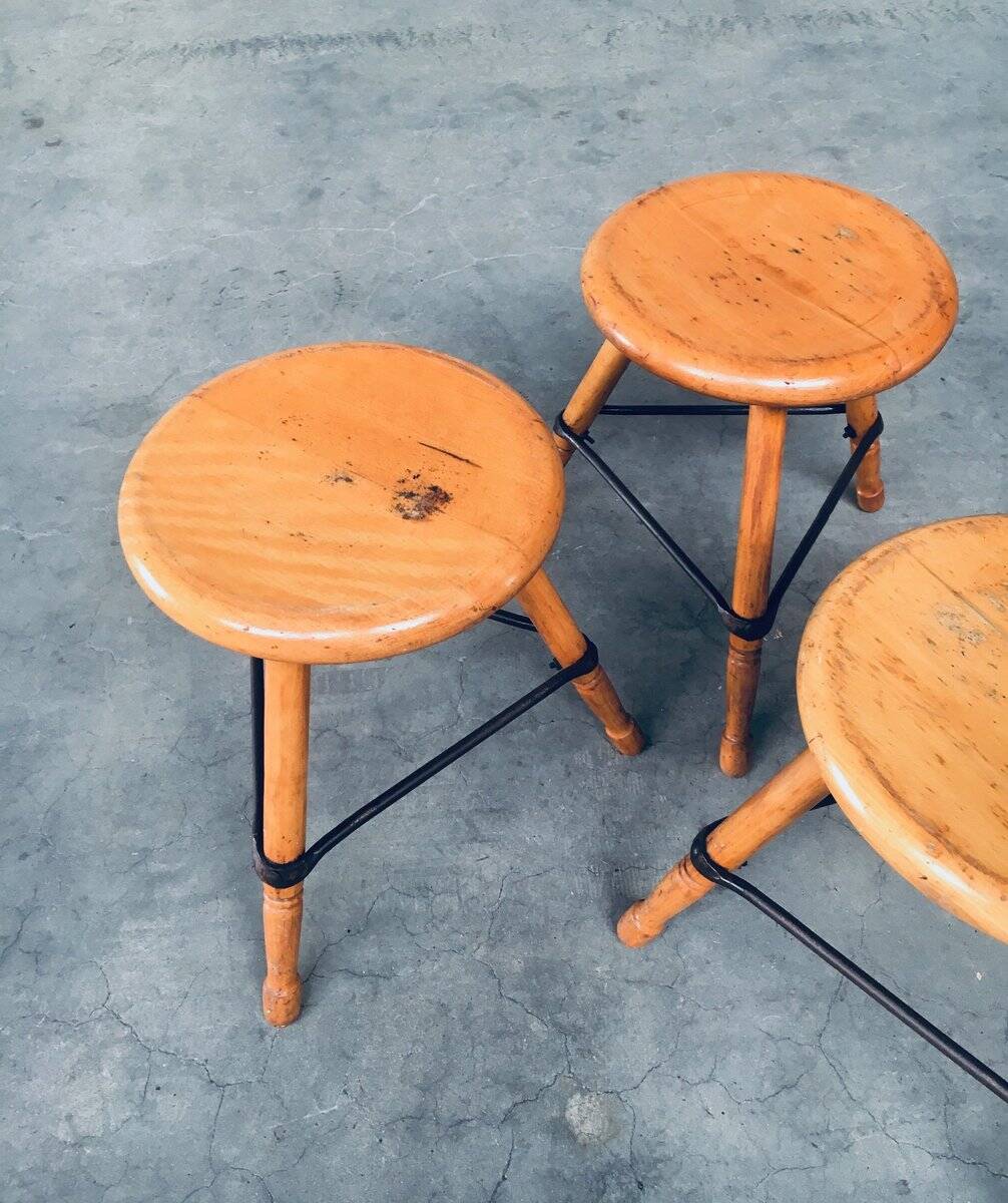 Industrial Low Tripod Stools, Belgium, 1950s, Set of 3