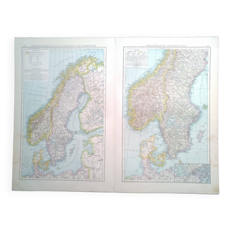 Une carte géographique  issue Atlas  Richard Andrees  année  1887   Norvège et Scandinavie