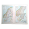 Une carte géographique  issue Atlas  Richard Andrees  année  1887   Norvège et Scandinavie