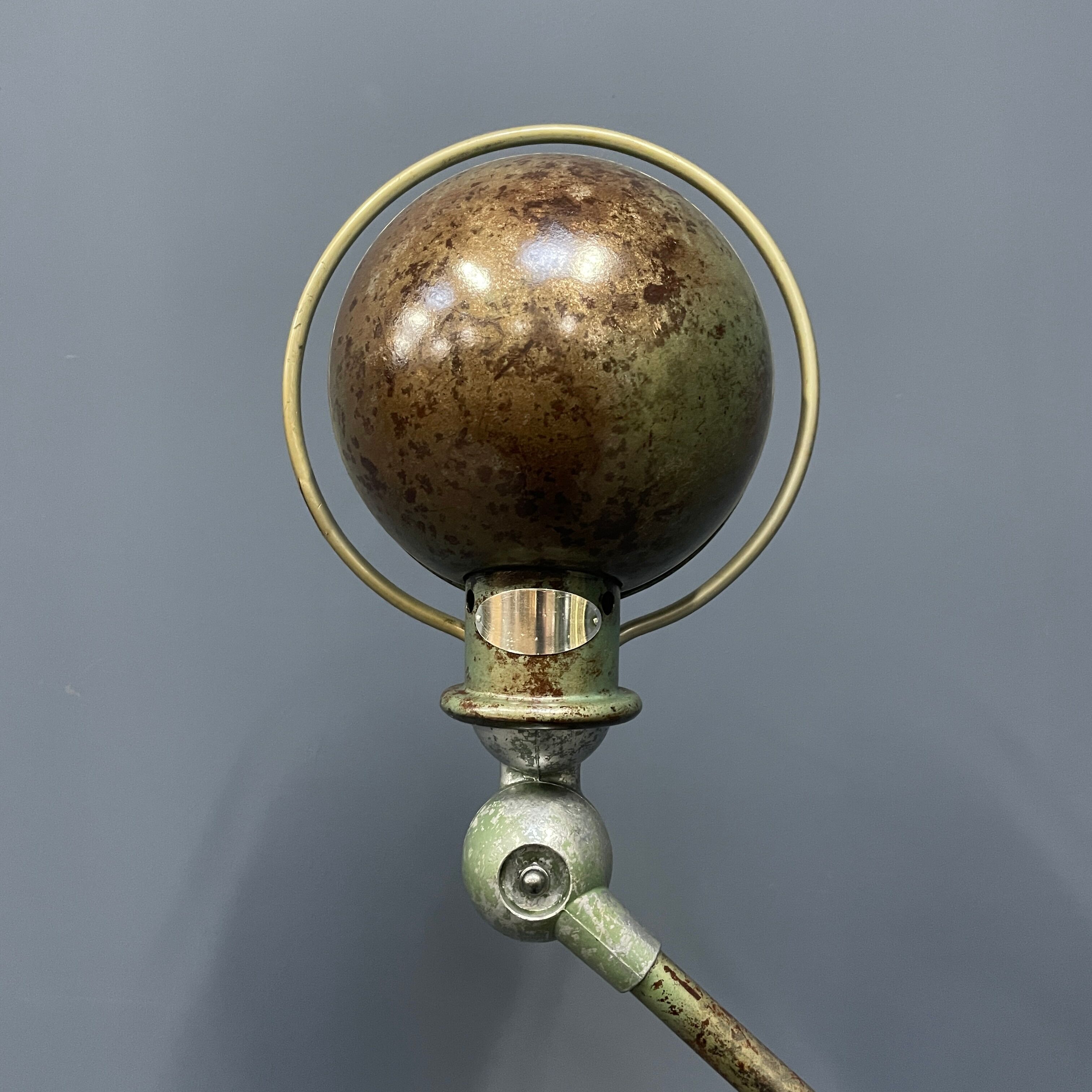 3 arm vespa green patina Jieldé lamp on cast iron base