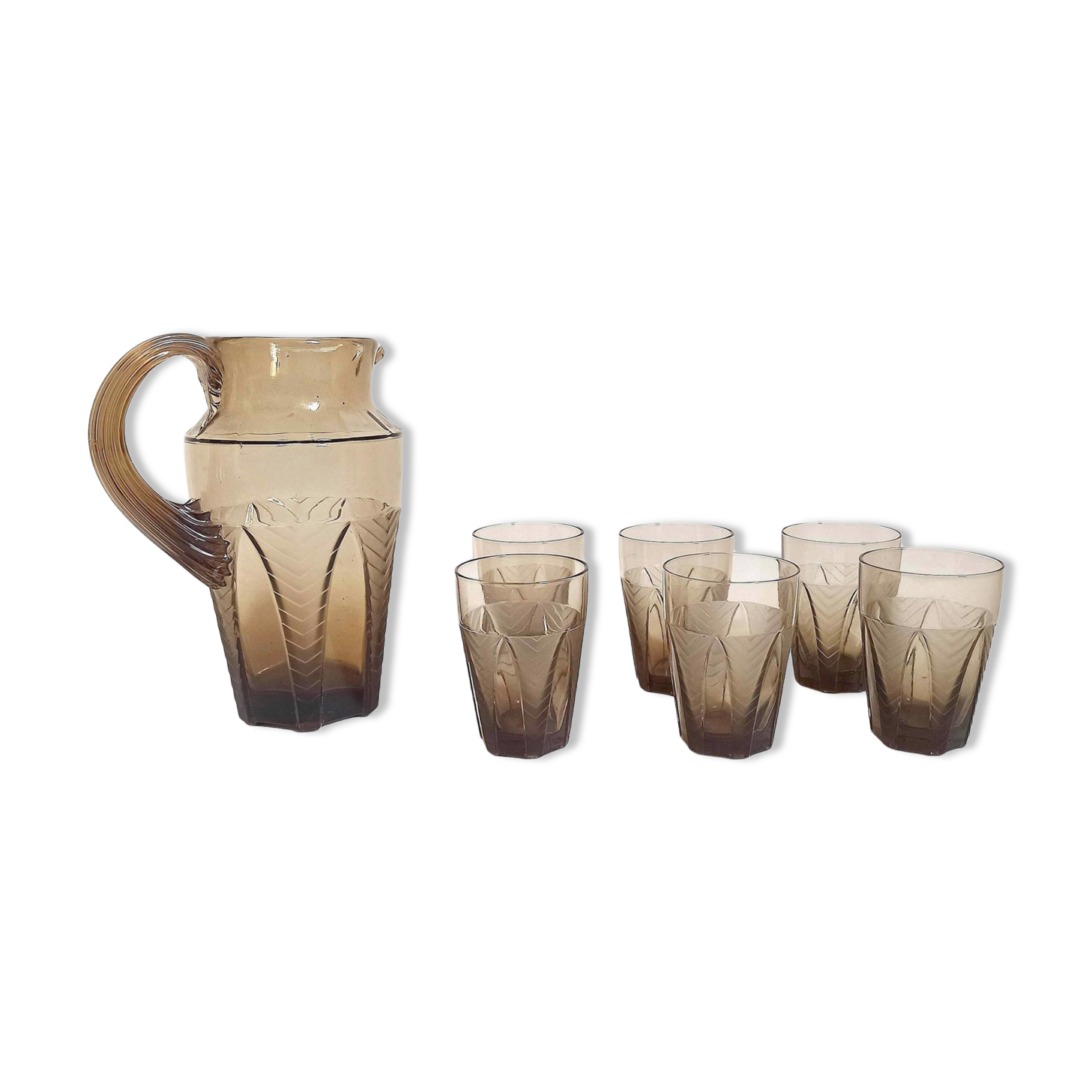 Orangeade or lemonade service Pitcher + 6 Art Deco glasses