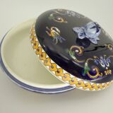 Gien faience candy box, Renaissance decor, blue background