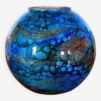 Lacquer vase on glass Jean Noël Bouillet 70s
