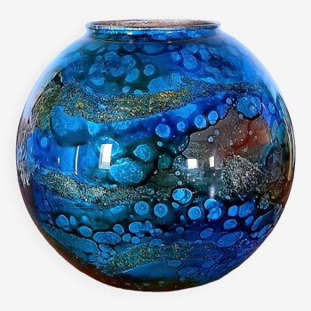 Vase laque sur verre Jean Noël Bouillet 70s